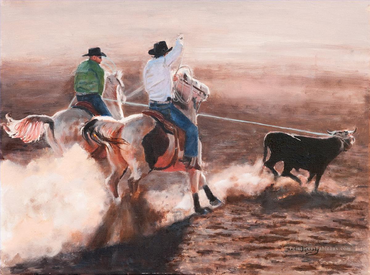 cowboys attraper les bovins Peintures à l'huile